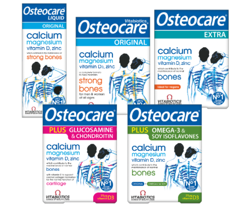 Osteocare range of calcium, magnesium and vitamin D supplements by Vitabiotics supporting bone health and strength
