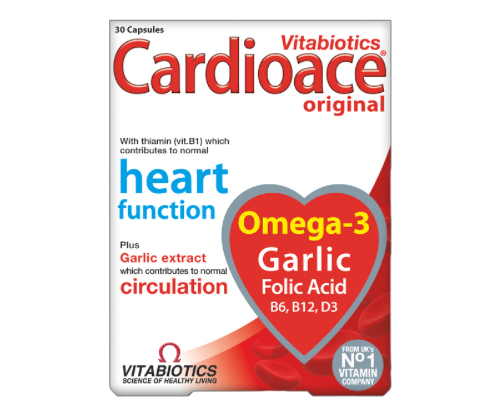 Cardioace range of heart health supplements by Vitabiotics supporting normal heart function and cardiovascular wellbeing.