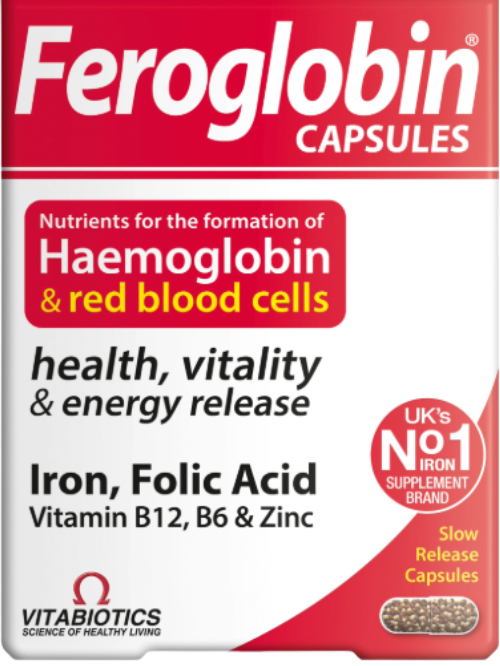 Feroglobin Capsules by Vitabiotics iron supplement pack for energy and red blood cell support