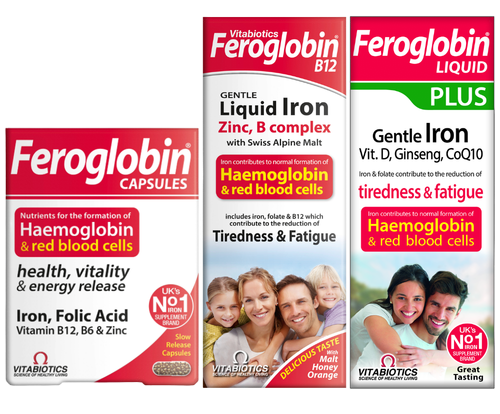 Vitabiotics products Feroglobin iron supplements for blood health and energy